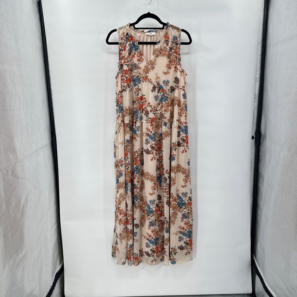 Boho Floral Midi Maxi Dress Medium Sleeveless Tiered Cottagecore Festival Earthy